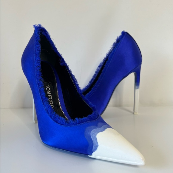 Tom Ford Cobalt Blue Satin Pointed Toe Pumps with a Dipped Dyed Finish, Size 40 - Picture 2 of 15